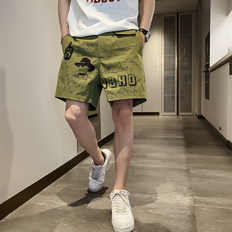 社会风纯色直筒印花流行休闲短裤B297-162-特P30控58,男装休闲裤,电商B297