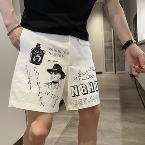 社会风纯色涂鸦印花沙滩休闲短裤痞帅B297-162-特P45控68图片