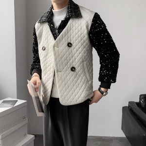 轻熟风冬季假两件拼接亮片西装领衣外套B297-7753-P135控178图片