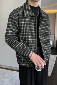 轻熟风春装纯色格子翻领休闲长袖夹克B297-1806-P115控158图片