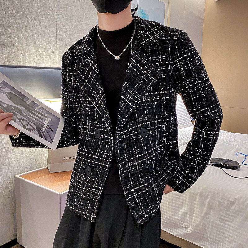 社会风春季小香格子西装休闲夹克B297-7739-P100控139,男装夹克,电商B297