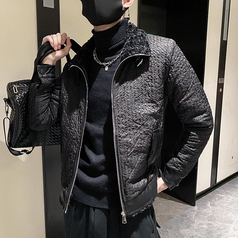 社会风修身PU皮羊羔毛复合加厚衣条纹B297-2816-P150控208图片