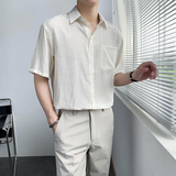 轻熟风纯色短袖免烫宽松休闲尖领衬衫B297-7787-P58控78，男装衬衫，电商B297