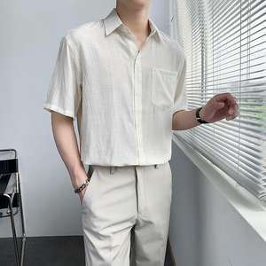 轻熟风纯色短袖免烫宽松休闲尖领衬衫B297-7787-P58控78图片