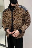 社会轻奢风豹纹PU皮拼接加修身衣上衣B297-1812-P138控178，男装棉衣，电商B297