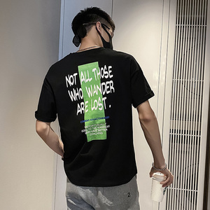 社会风纯色英文后背印花宽松T恤上衣B297-156-P35控58图片
