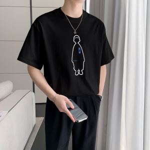轻熟风高品质纯色小人卡通印花T恤痞帅B297-251-特P50控68图片