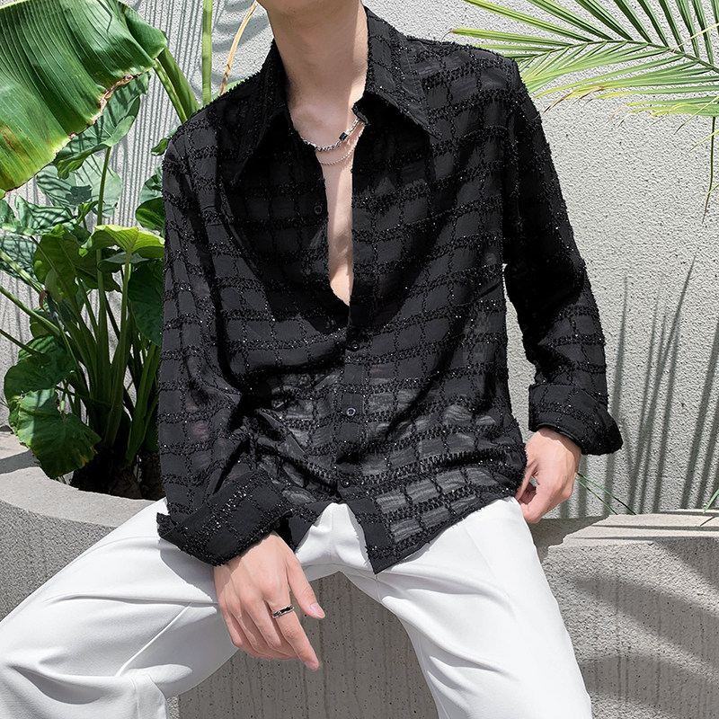 社会轻奢纯色方格宽松防晒衣B297-269-P65控105,男装衬衫,电商B297
