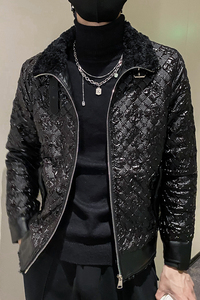 社会风修身PU皮羊羔毛复合加厚衣条纹B297-2816-P150控208图片