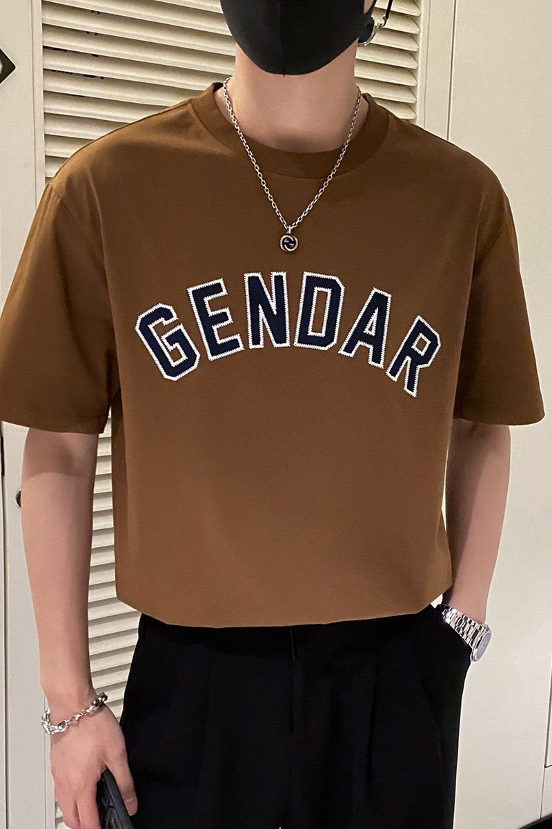 社会轻奢高品质纯色字母刺绣宽松T恤上衣B297-238-P50控78,男装T恤,电商B297
