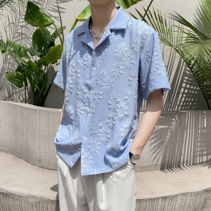 社会轻奢纯色提花古巴领衬衫潮牌B297-257-P55控88图片