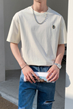 社会轻奢纯色刺绣宽松短袖T恤痞帅B297-267-P48控78，男装T恤，电商B297