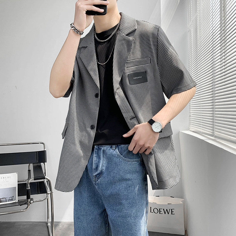 轻熟风千鸟格宽松贴标休闲小西装夹克外套B297-7722-P75控105图片