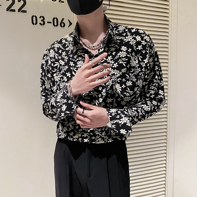 社会轻奢蝙蝠袖宽松碎花衬衫上衣B297-2308-P58控78,男装衬衫,电商B297