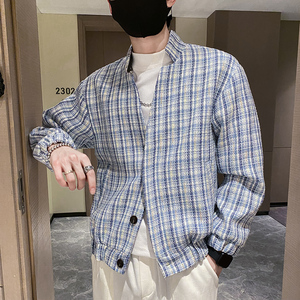社会轻奢春秋立领粗纺格子夹克B297-7769-P110控148图片
