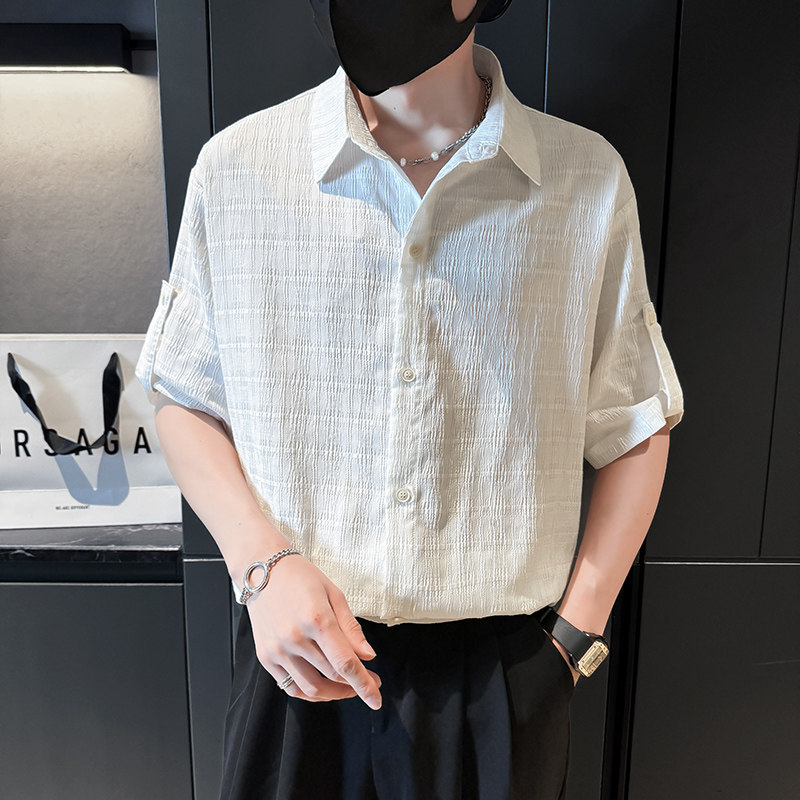社会风纯色华夫格罗文短袖痞帅衬衫1B297-355-P53,男装衬衫,电商B297