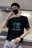 社会风纯色圆领卡通老虎印花短袖T恤上衣B297-210-P35控58，男装T恤，电商B297