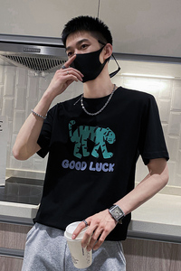 社会风纯色圆领卡通老虎印花短袖T恤上衣B297-210-P35控58图片
