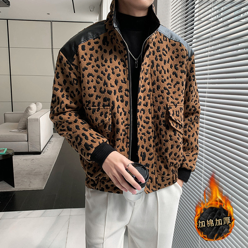 轻熟风冬季豹纹PU皮拼接加修身衣B297-1812-P138控178图片