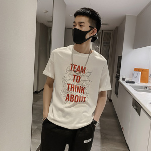 社会风纯色字母印花宽松T恤潮男B297-155-P35控58图片
