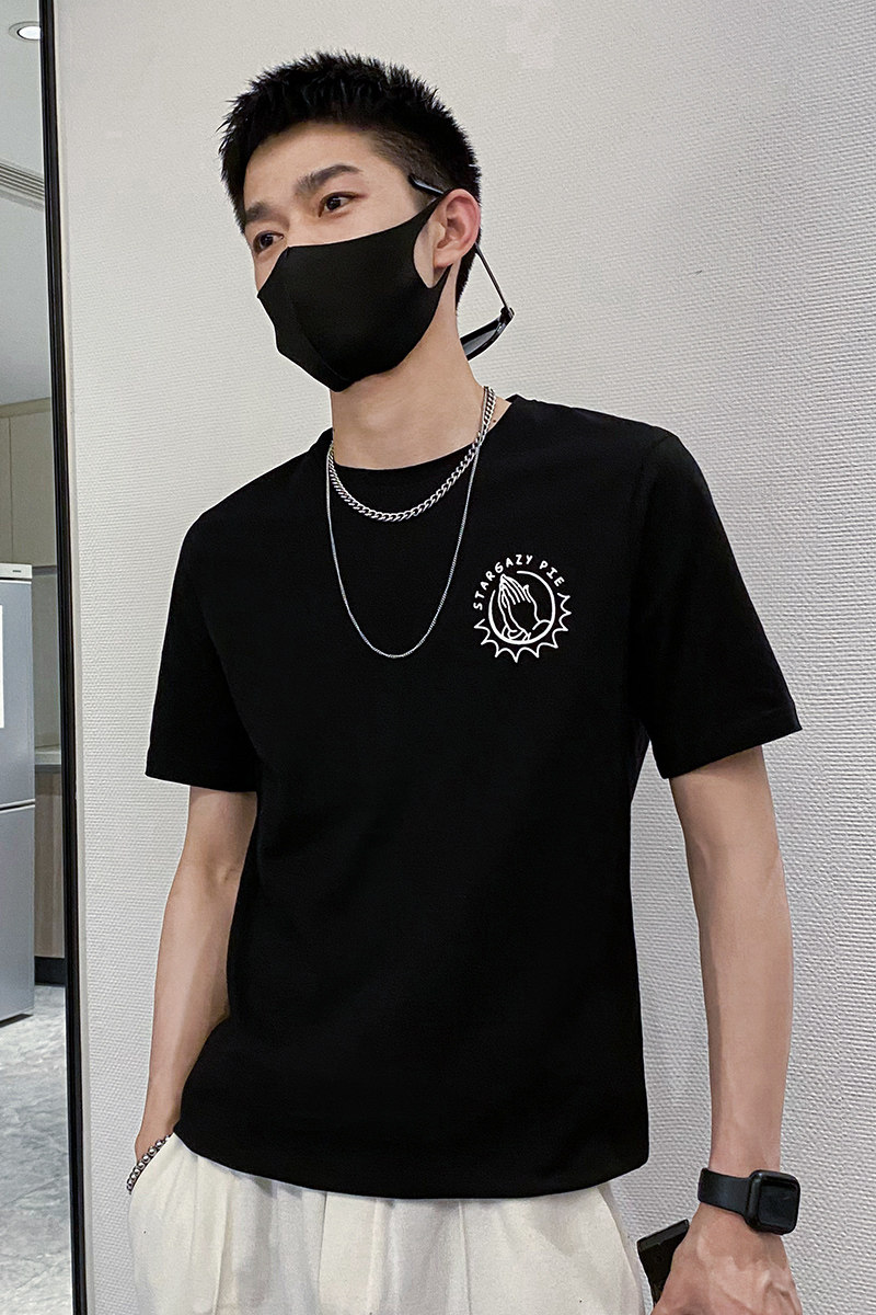 社会轻奢纯色欧美街头印花半袖T恤上衣B297-203-特P15控58,男装T恤,电商B297