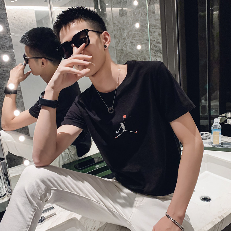 社会风夏款纯色修身圆领创意印花短袖T恤上衣B297-117-特P15控58,男装T恤,电商B297