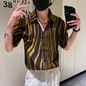 社会轻奢斑马纹垂坠感花衬衫上衣B297-2318-P55控88图片