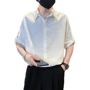 社会风纯色华夫格罗文短袖痞帅衬衫1 B297-355-P53图片