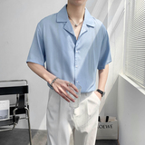 轻熟风宽松西装领纯色短袖休闲衬衫潮男B297-7730-P58控78，男装衬衫，电商B297