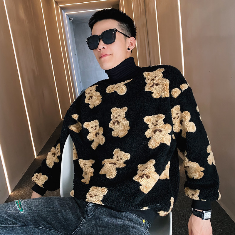 社会风羊羔绒提花圆领卫衣黑色熊B297-2817-特P80控113图片
