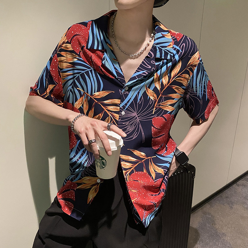 社会风休闲碎花沙滩宽松树叶花衬衫B297-2203-P53控78图片