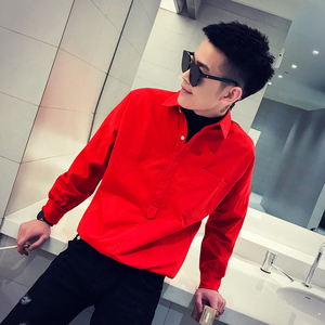 社会轻奢纯色宽松套头休闲痞帅衬衫B297-859-P60控98图片