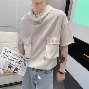 社会风纯色连帽牛奶丝大口袋防晒透气衬衫潮男B297-7709-P55控78图片