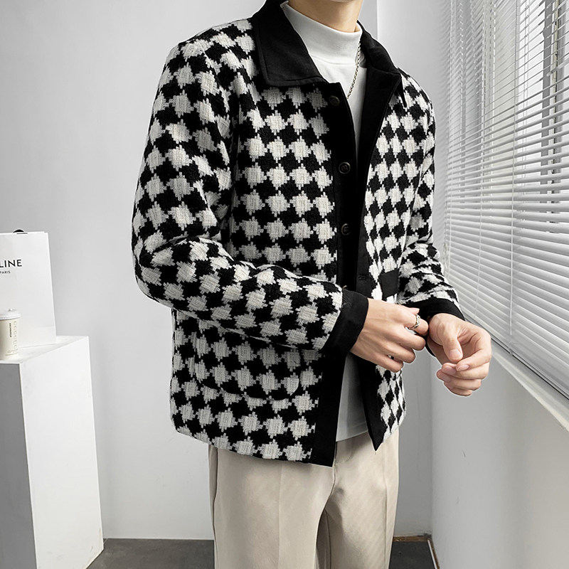 轻熟风冬季单排扣衬衫领休闲衣格子B297-7755-P130控168图片