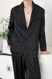 社会轻奢纯色亮面西服长袖帅气两件套装B297-259-P148控209图片