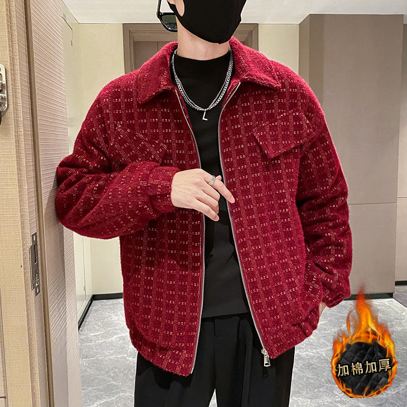 社会轻奢风纯色格子提花雪貂呢厚衣B297-227-特P140控228,男装棉衣,电商B297
