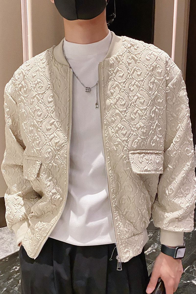 社会轻奢纯色立体花纹格子棒球领长袖夹克B297-201-P110控149,男装夹克,电商B297