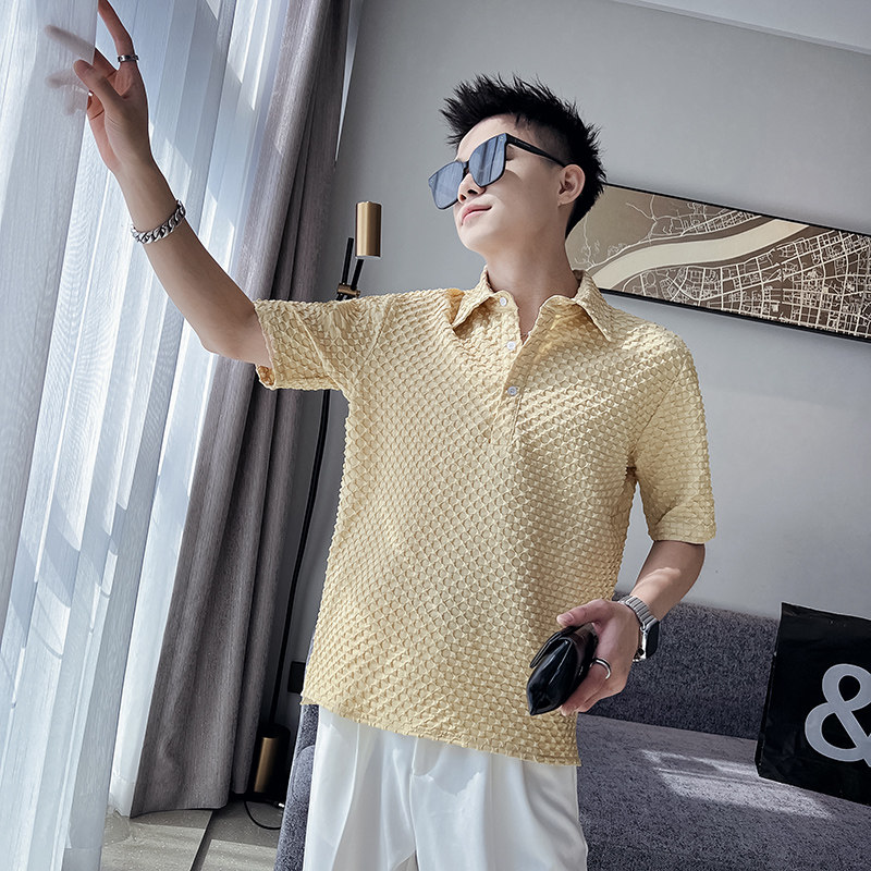 社会风纯色宽松套头格子短袖POLO衫时尚B297-7781-P58控78,男装Polo衫,电商B297