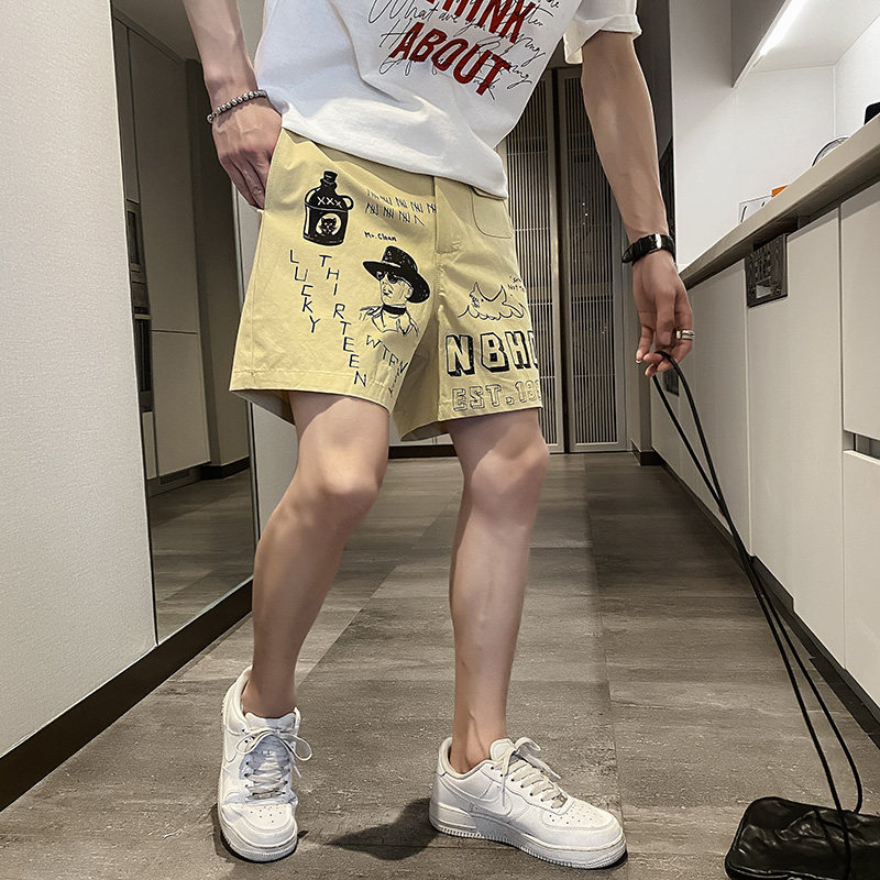 社会风纯色印花沙滩休闲短裤雅痞B297-162-P60控88图片