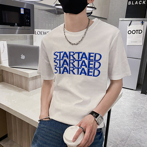 社会风纯色修身创意字母印花休闲T恤上衣B297-221-P35控58图片