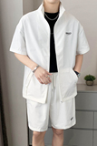 轻熟风纯色刺绣中袖短裤宽松两件套装B297-7727-P105控148，男装休闲套装，电商B297