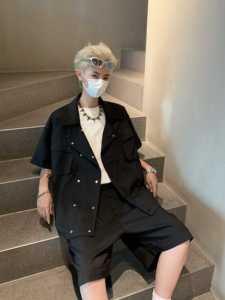 潮流双排扣衬衫工装两件套装2 B297-359-P110图片