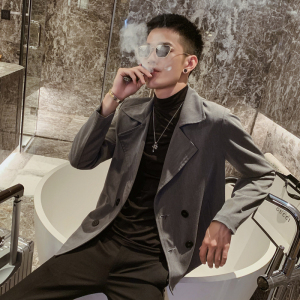 社会风纯色西装领双排扣休闲夹克外套B297-2806图片