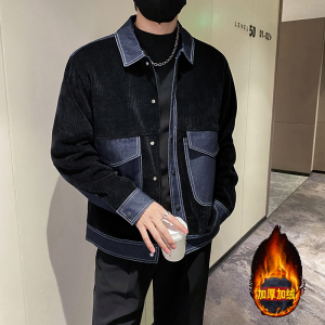 社会轻奢风纯色牛仔拼接雪尼尔方格衣B297-226--特P125控198,男装棉衣,电商B297