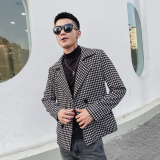 社会风翻领修身百搭时尚豹纹西装夹克B297-2811，男装夹克，电商B297