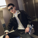 社会风春季纯色格子假两件修身夹克B297-3902-P105控138，男装夹克，电商B297