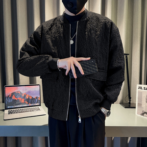 社会轻奢纯色立体花纹棒球领痞帅夹克外套B297-7738-P110控149图片
