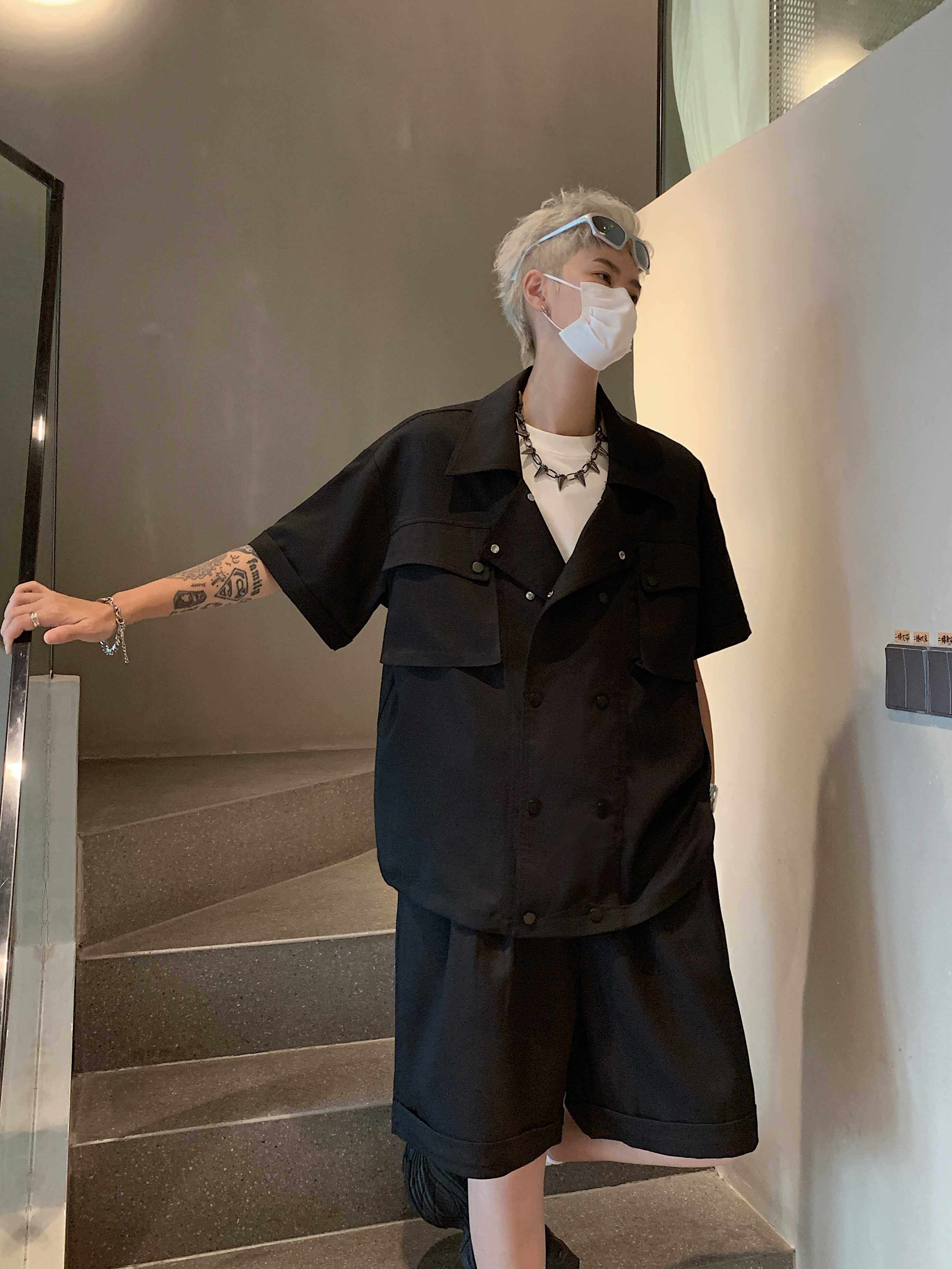 潮流双排扣衬衫工装两件套装1B297-359-P110，男装休闲套装，电商B297