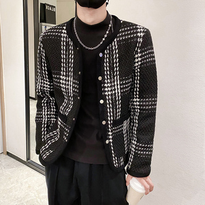 雅痞风纯色格子无领加厚纽扣衣B297-7758-P130控168图片