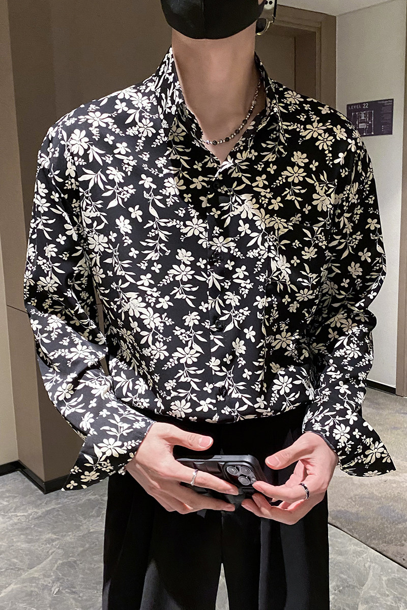 社会轻奢蝙蝠袖宽松碎花衬衫上衣B297-2308-P58控78,男装衬衫,电商B297